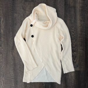 Cream Cowl Neck Asymmetrical Knit Sweater - Small